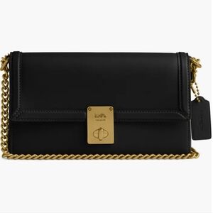 Coach Black Leather Clutch with Gold Chain